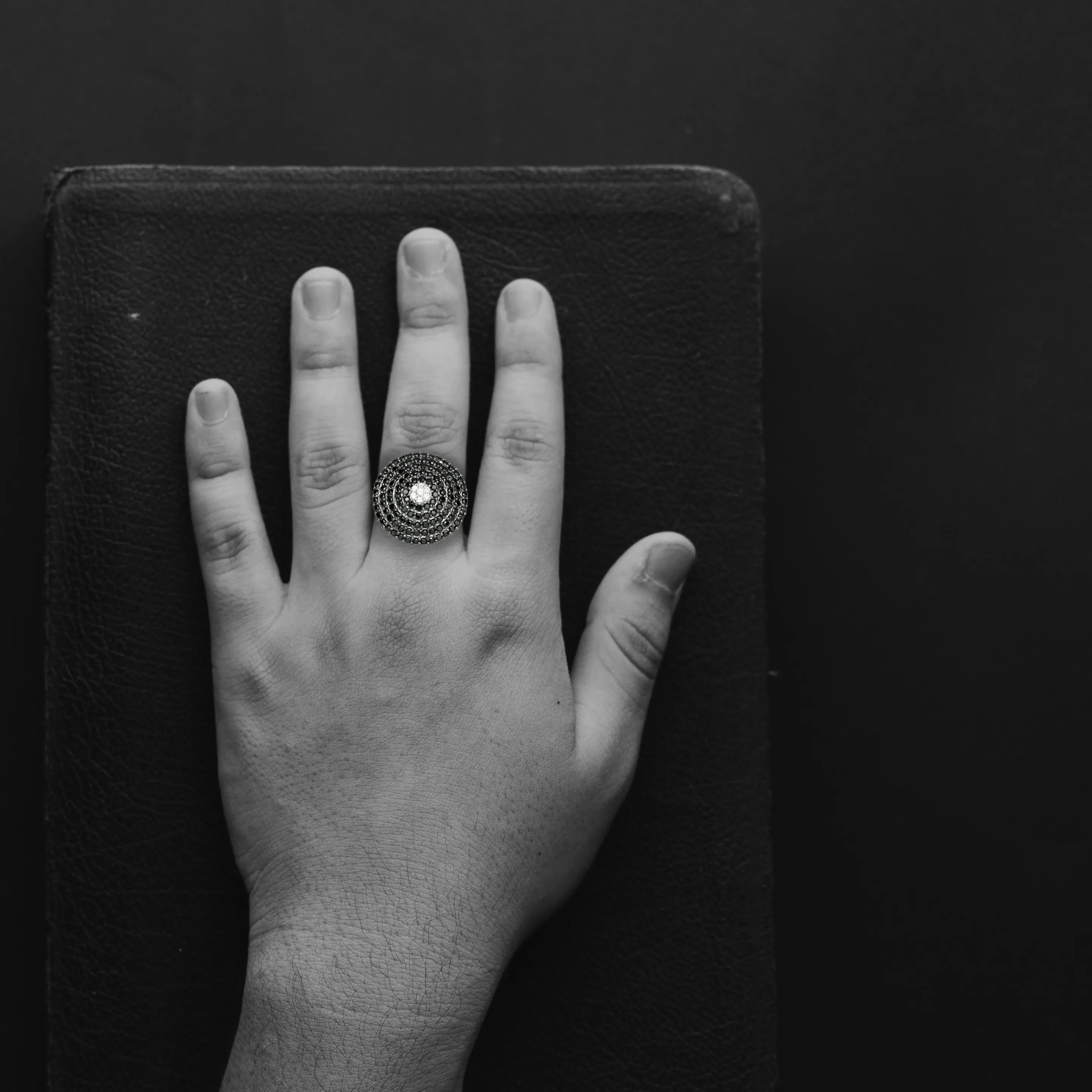Exquisite Black Spinel Cocktail Ring