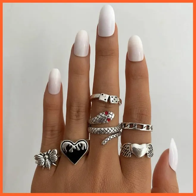 Exquisite Collection Of Retro Silver Color Ring Set For Women