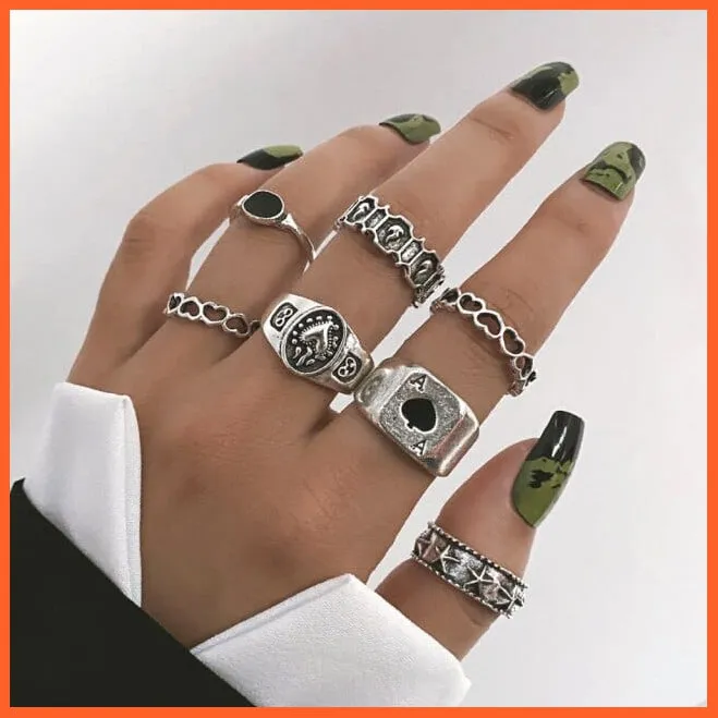 Exquisite Collection Of Retro Silver Color Ring Set For Women