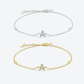 Exquisite Crystal Initials Alphabet Letters 925 Sterling Silver Chain Bracelets for Women Fine Jewelry Accessories
