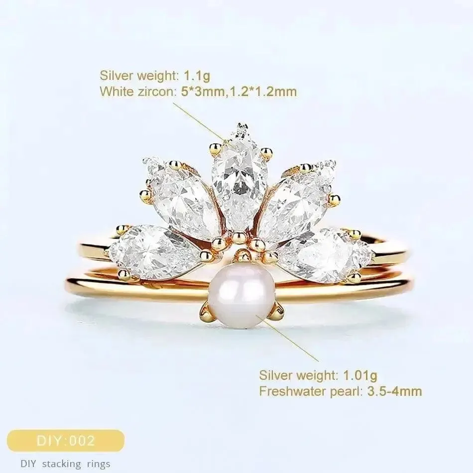 Exquisite Pearl White Zircon Combination Silver Ring for Your Special Occasions 🌸