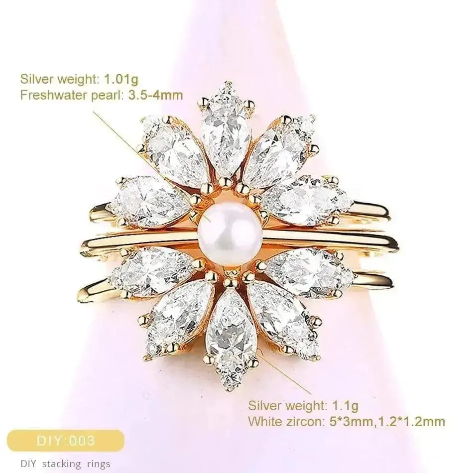 Exquisite Pearl White Zircon Combination Silver Ring for Your Special Occasions 🌸