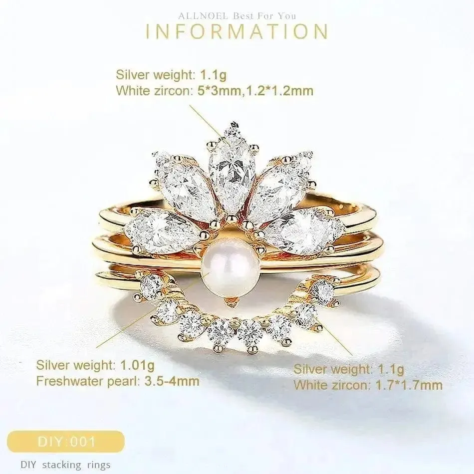 Exquisite Pearl White Zircon Combination Silver Ring for Your Special Occasions 🌸