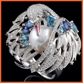 Exquisite Shiny Luxury Vintage White Swan Pearl Rings For Women