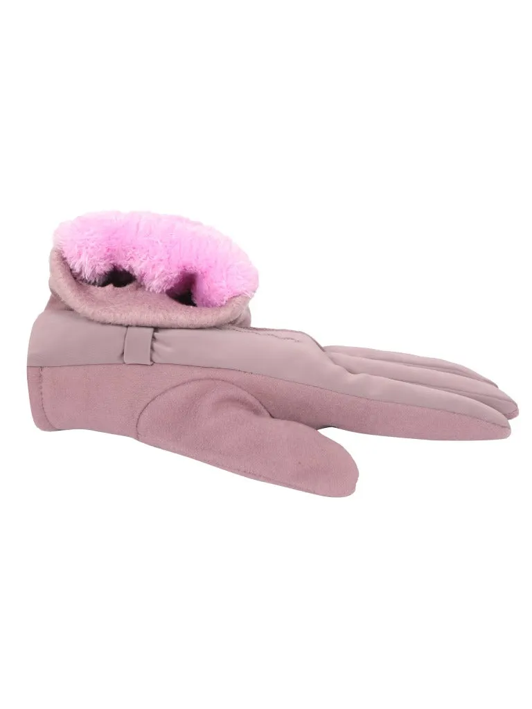 Fabseasons Winter Gloves for Girls and Women: Faux Fur Inner, Touchscreen Enabled