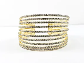 Fancy Stylish Large Multi Level Thick Gold Tone Fashion Cuff Bangle