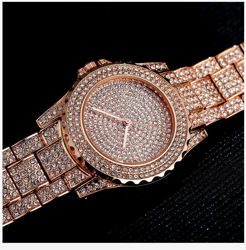 Fashion Bling Casual Ladies Female Quartz Gold Watch Crystal Diamond