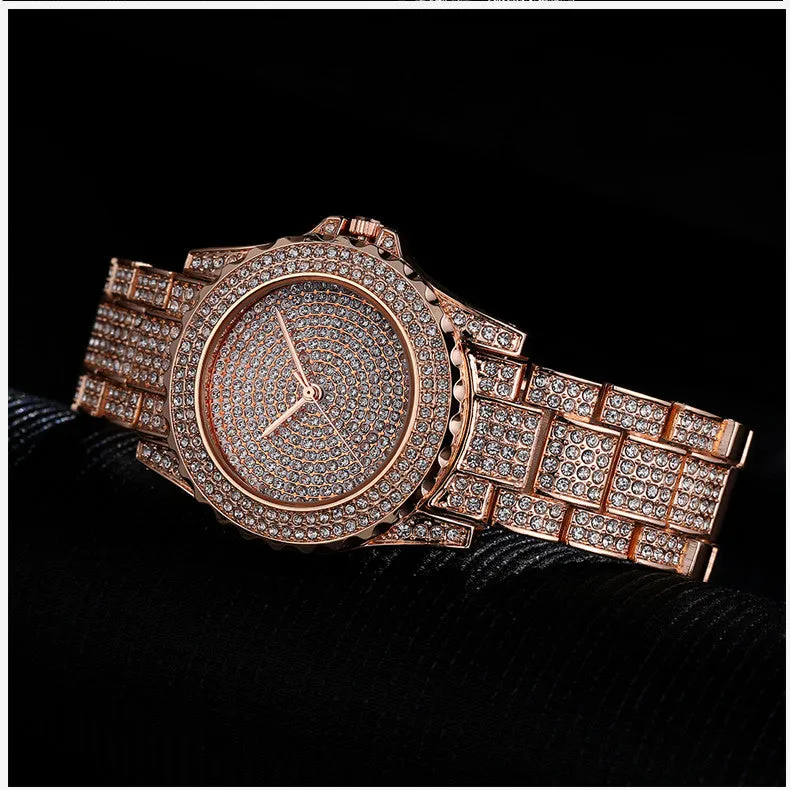 Fashion Bling Casual Ladies Female Quartz Gold Watch Crystal Diamond