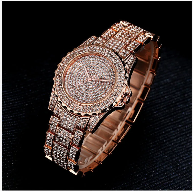 Fashion Bling Casual Ladies Female Quartz Gold Watch Crystal Diamond