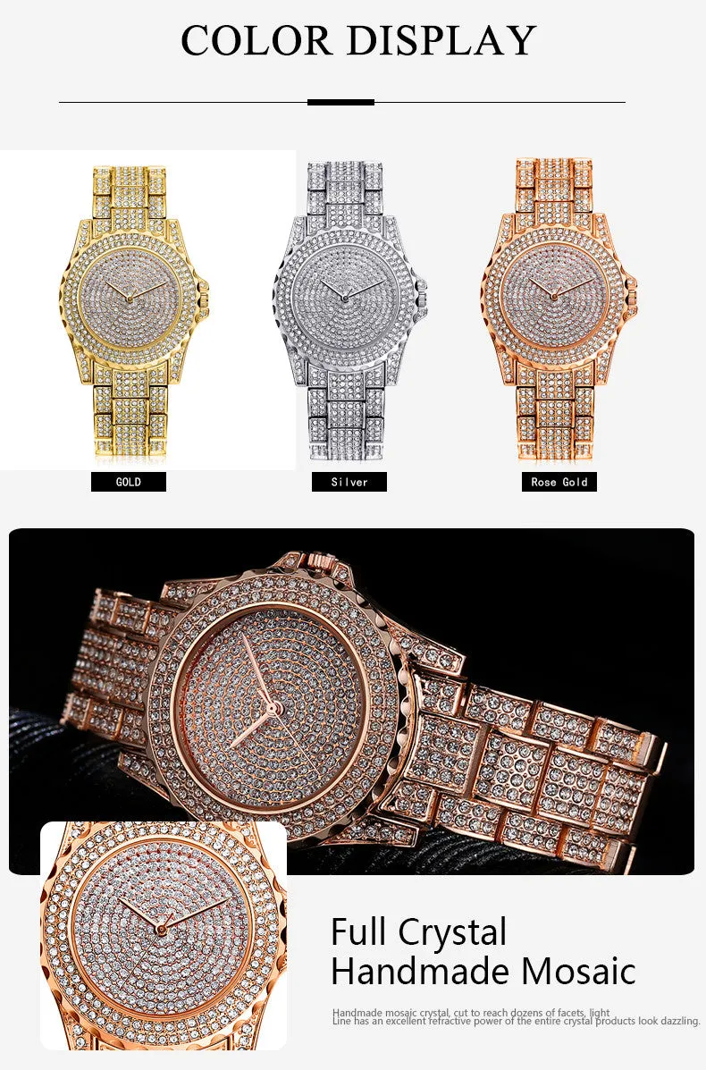 Fashion Bling Casual Ladies Female Quartz Gold Watch Crystal Diamond