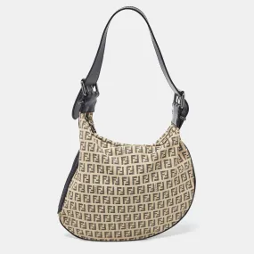 Fendi  Zucchino Canvas And Leather Oyster Hobo