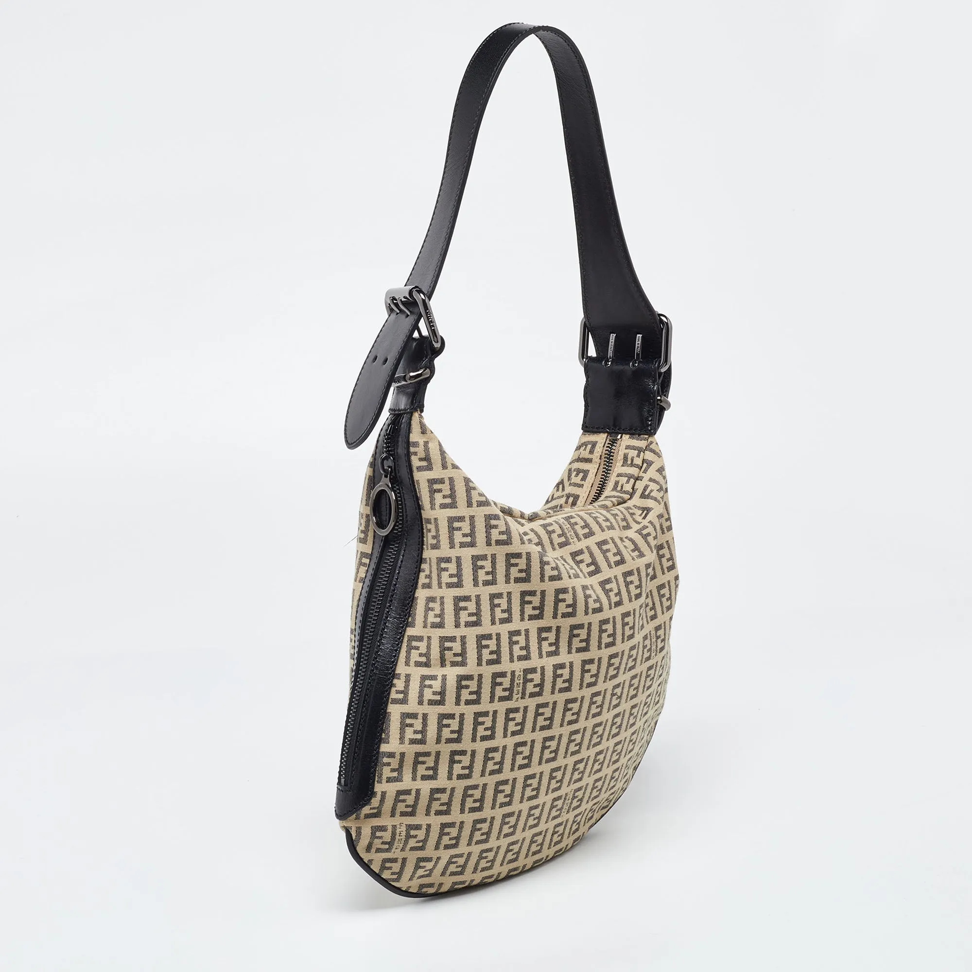 Fendi  Zucchino Canvas And Leather Oyster Hobo