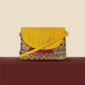 Flap Tassel Sling Bag- Mustard Madhubani