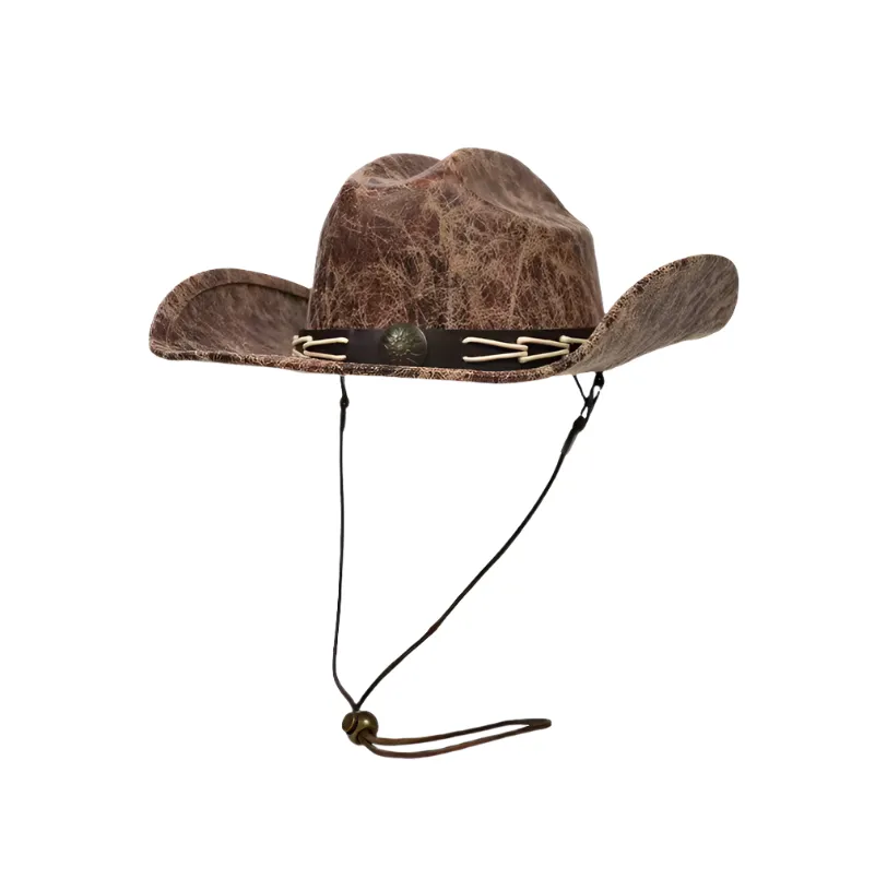 Front Sun Buckle Vintage Leather Cowboy Cowgirl Hat