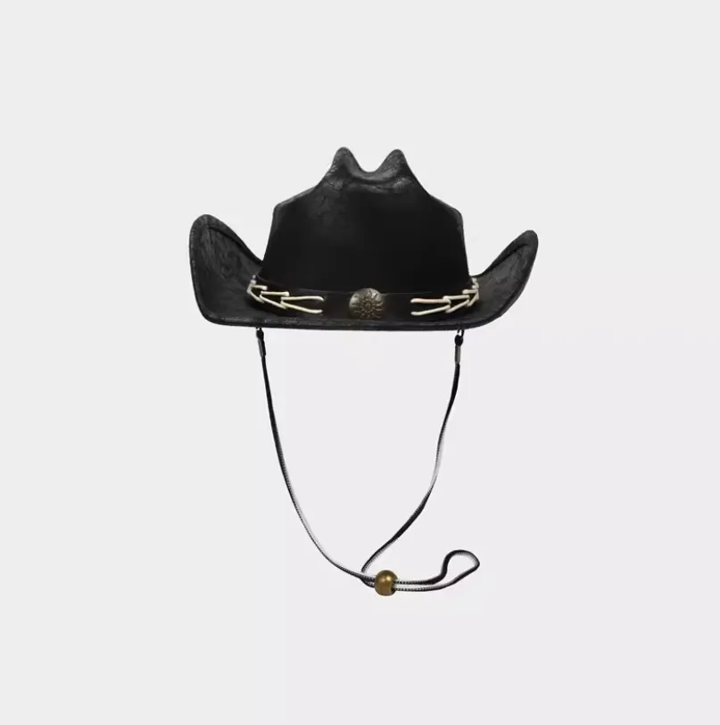 Front Sun Buckle Vintage Leather Cowboy Cowgirl Hat