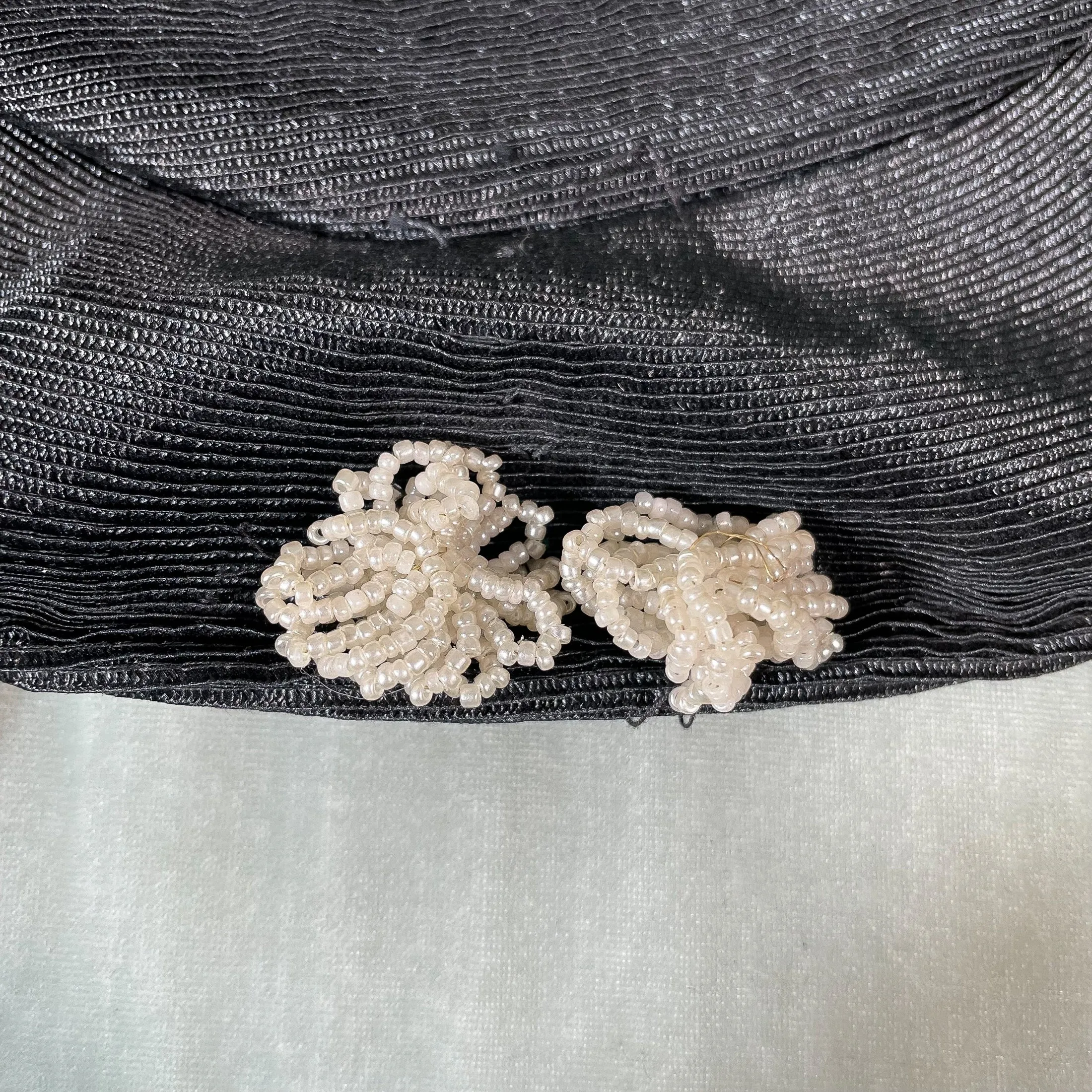 Gage Bros Vintage 40s Black Straw Tam O' Shanter Ladies Hat w/Bead Accents S