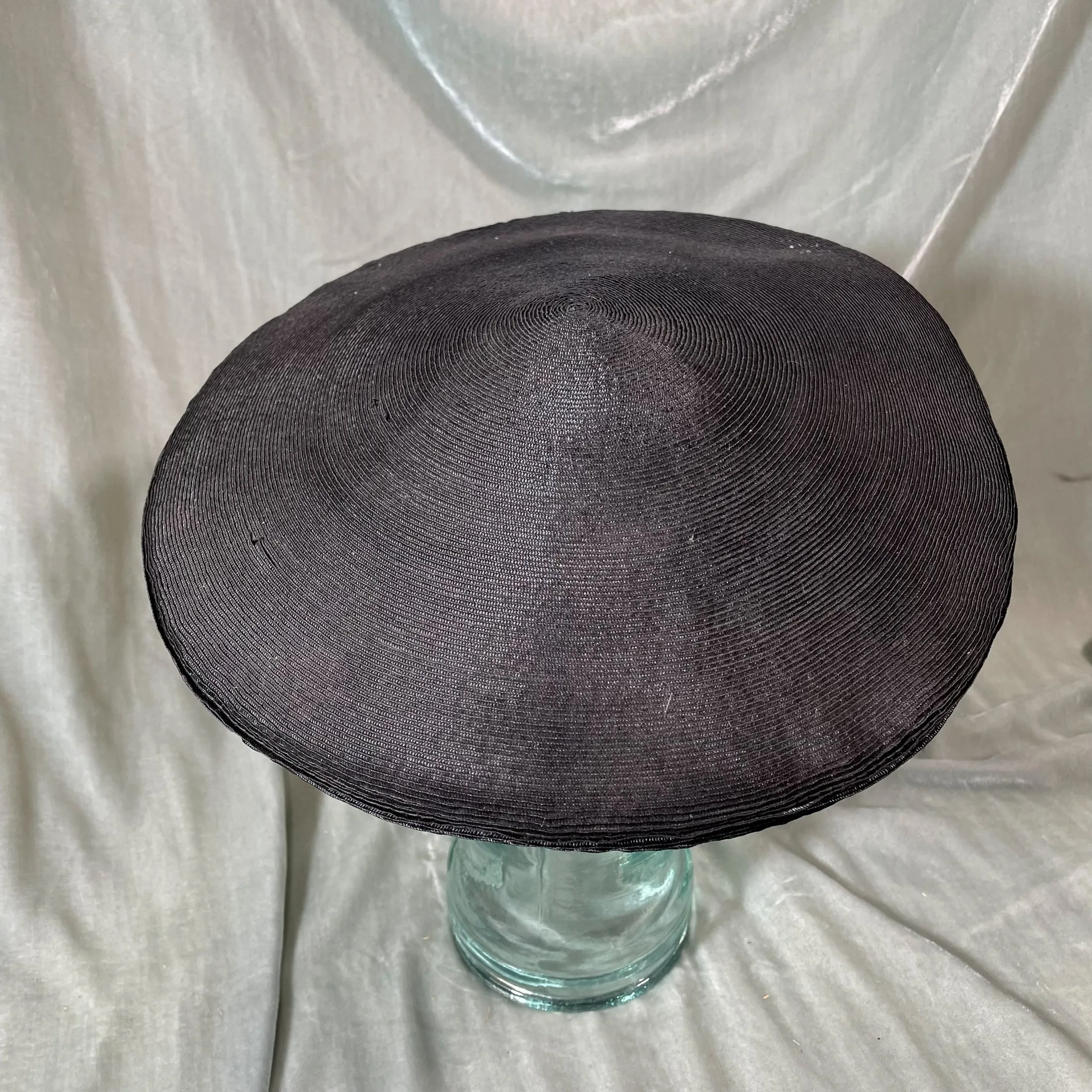 Gage Bros Vintage 40s Black Straw Tam O' Shanter Ladies Hat w/Bead Accents S