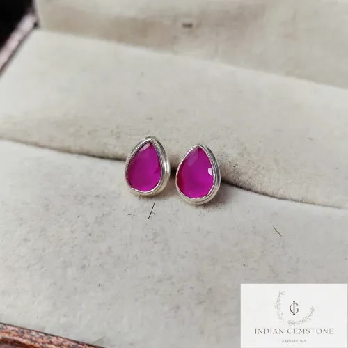 Genuine Rubylite Stud Earring, Delicate Earrings, 925 Sterling Silver Jewelry, Gemstone Earring, Unique Ruby Jewelry, Wedding Gift, Gift