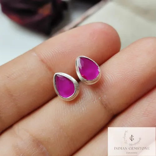 Genuine Rubylite Stud Earring, Delicate Earrings, 925 Sterling Silver Jewelry, Gemstone Earring, Unique Ruby Jewelry, Wedding Gift, Gift