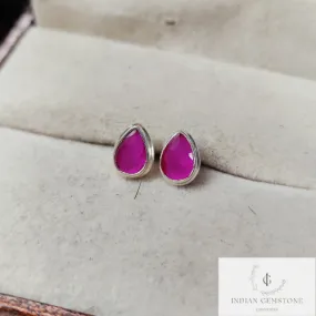 Genuine Rubylite Stud Earring, Delicate Earrings, 925 Sterling Silver Jewelry, Gemstone Earring, Unique Ruby Jewelry, Wedding Gift, Gift