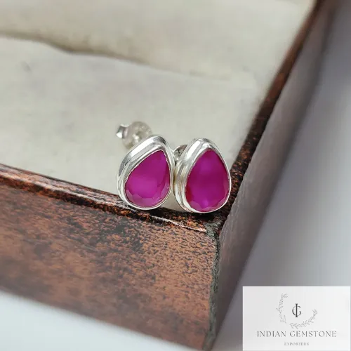 Genuine Rubylite Stud Earring, Delicate Earrings, 925 Sterling Silver Jewelry, Gemstone Earring, Unique Ruby Jewelry, Wedding Gift, Gift