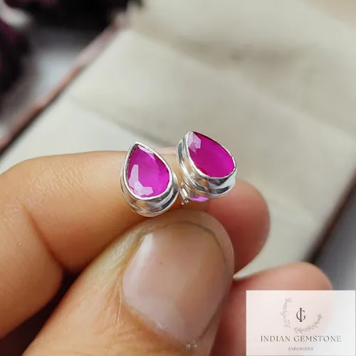 Genuine Rubylite Stud Earring, Delicate Earrings, 925 Sterling Silver Jewelry, Gemstone Earring, Unique Ruby Jewelry, Wedding Gift, Gift
