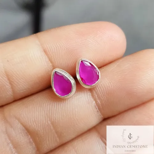Genuine Rubylite Stud Earring, Delicate Earrings, 925 Sterling Silver Jewelry, Gemstone Earring, Unique Ruby Jewelry, Wedding Gift, Gift