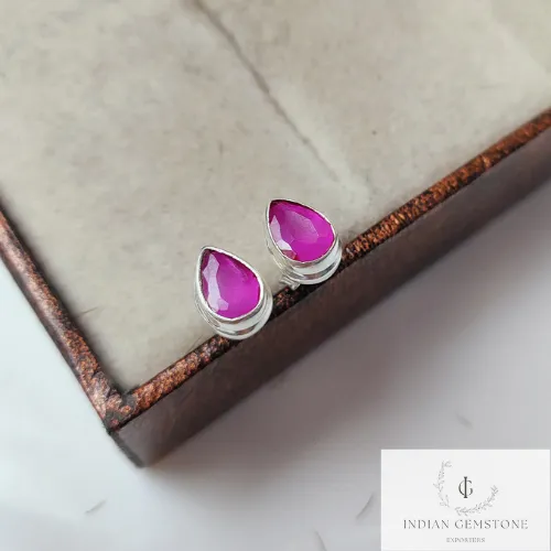 Genuine Rubylite Stud Earring, Delicate Earrings, 925 Sterling Silver Jewelry, Gemstone Earring, Unique Ruby Jewelry, Wedding Gift, Gift