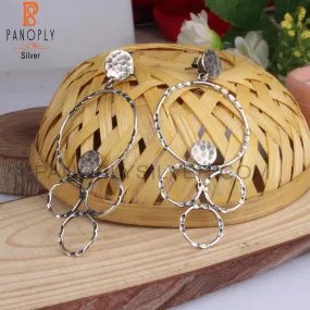 Geometric Textured 925 Sterling Silver Chandelier Earrings