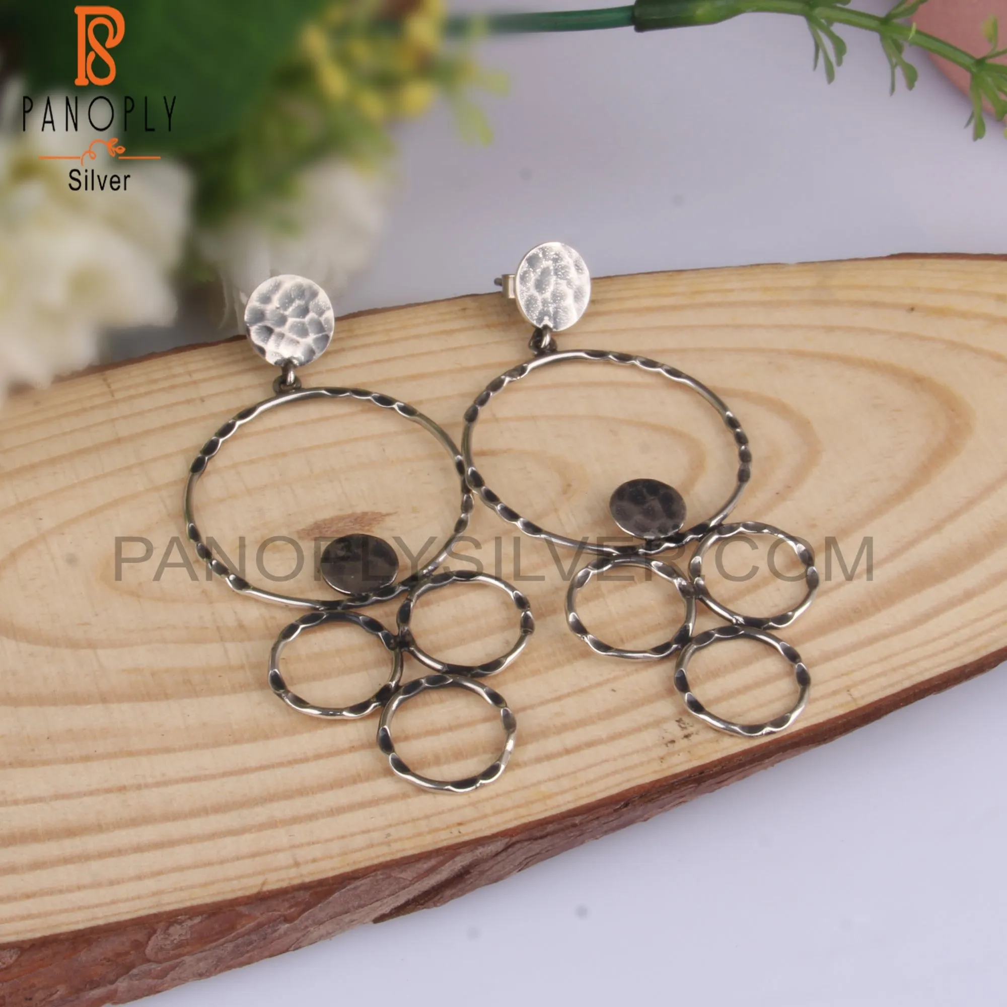 Geometric Textured 925 Sterling Silver Chandelier Earrings