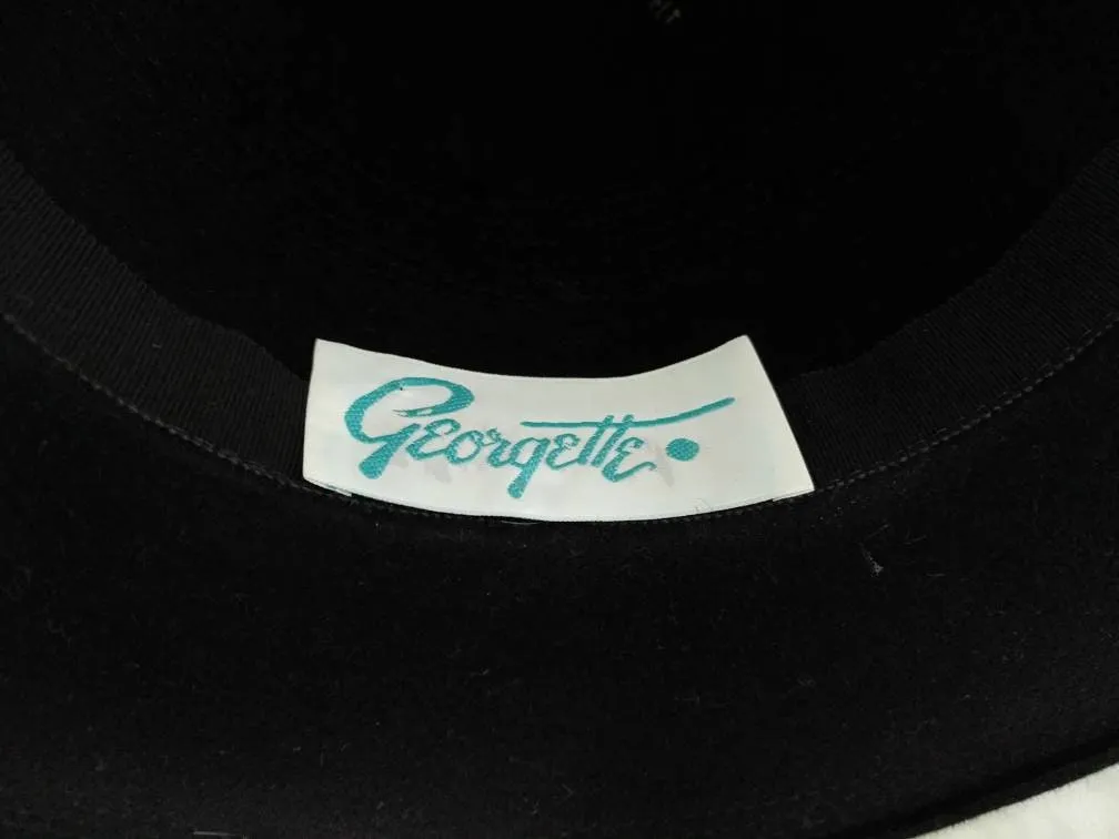GEORGETTE Black Wide Brim Hat – Fur Felt, Feathered Side Accent, Elegant Vintage Hat, Made of Finest Imported Furfelt