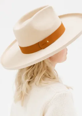 Gigi Pip Wide Leather Band Hat - Cognac