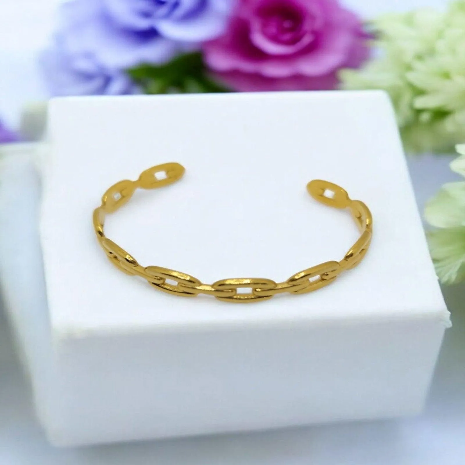 Gold Chain Link Cuff Bracelet