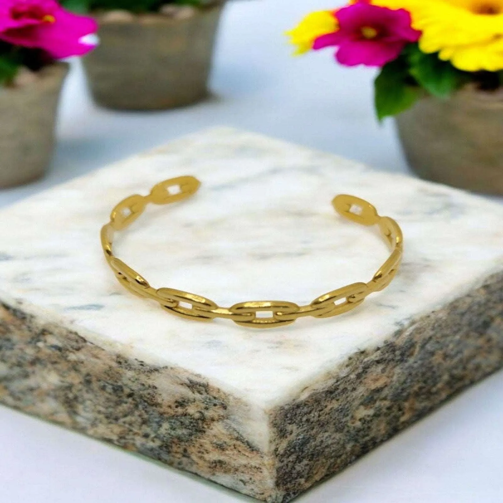 Gold Chain Link Cuff Bracelet