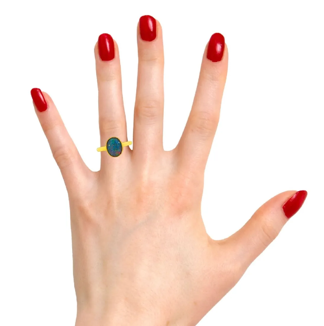 Gold-Plated Silver Ring with 10x8mm Triplet Opal - Bezel Set, Handcrafted Gemstone Jewelry, Perfect Gift for Her, Opal Ring