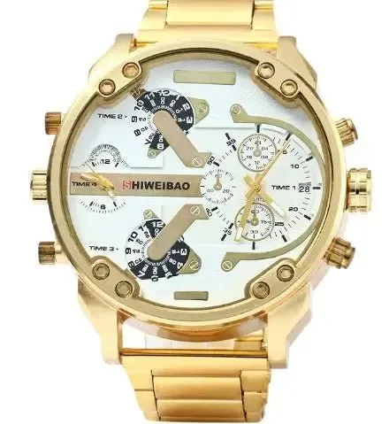 Golden Steel Quartz Dual Time Zone Watch