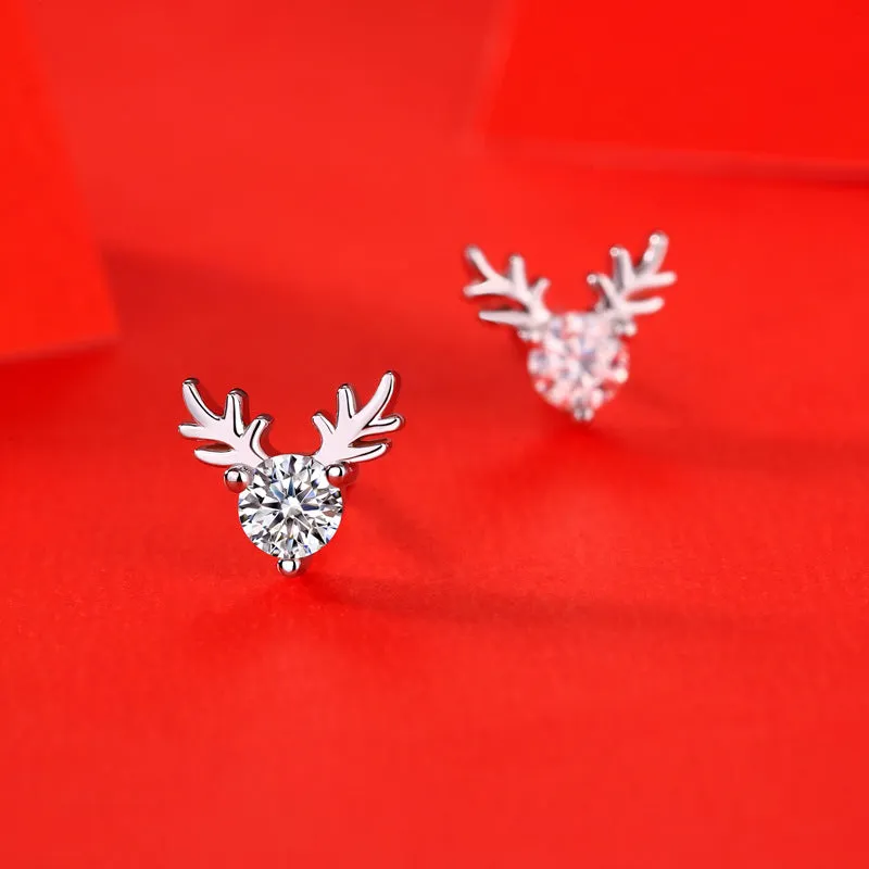 Graduation Moissanite CZ Deers 925 Sterling Silver Stud Earrings