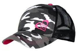 Grey Camo Trucker Hat with Pink Details