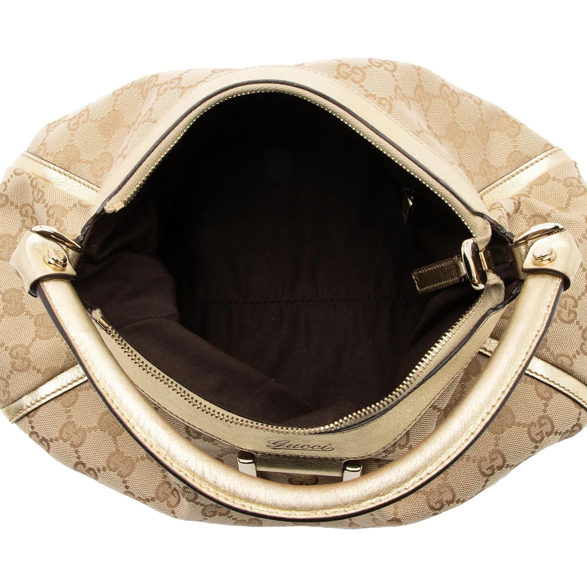 Gucci GG Canvas Metallic Leather D Ring Small Hobo (SHF-nI1P2Q)