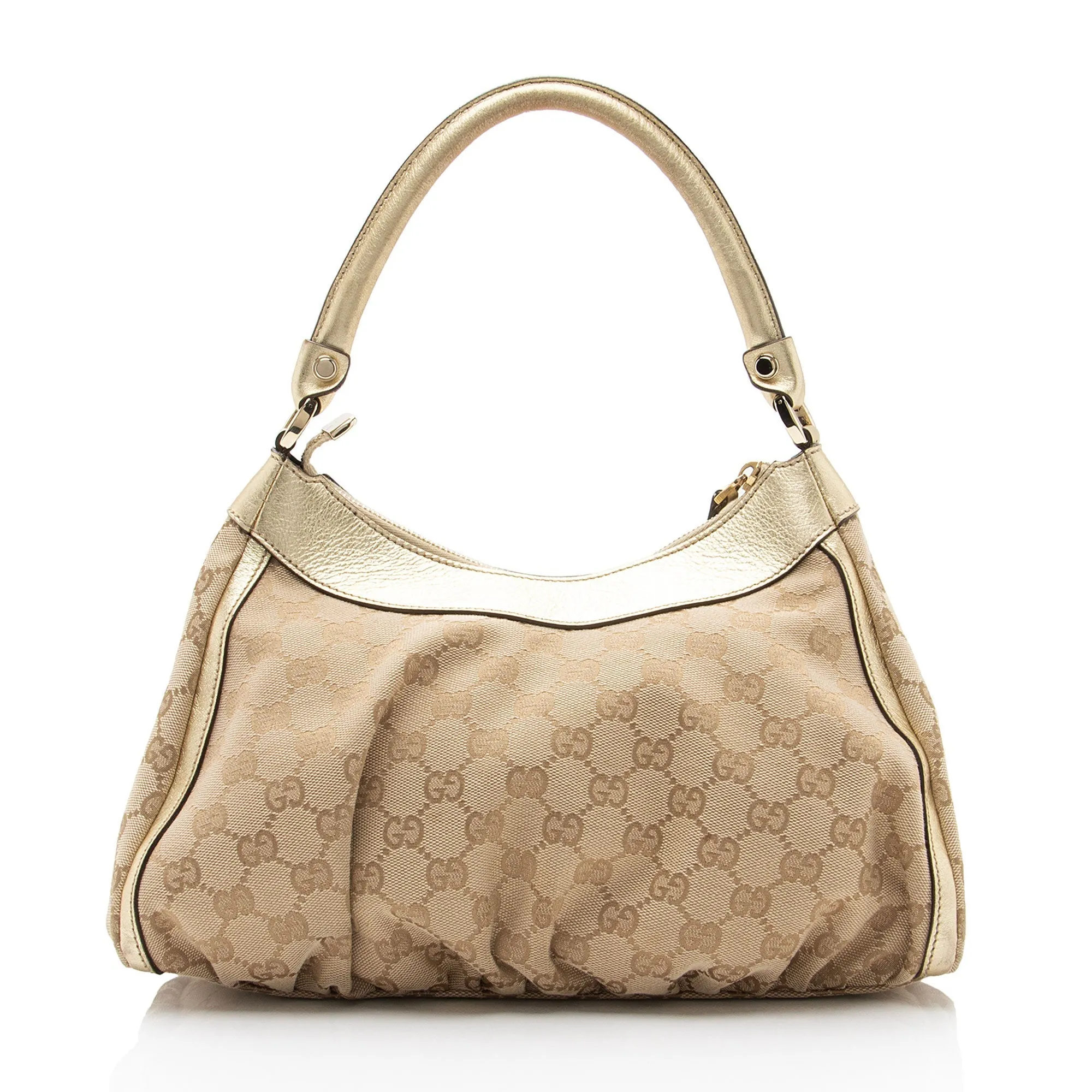Gucci GG Canvas Metallic Leather D Ring Small Hobo (SHF-nI1P2Q)