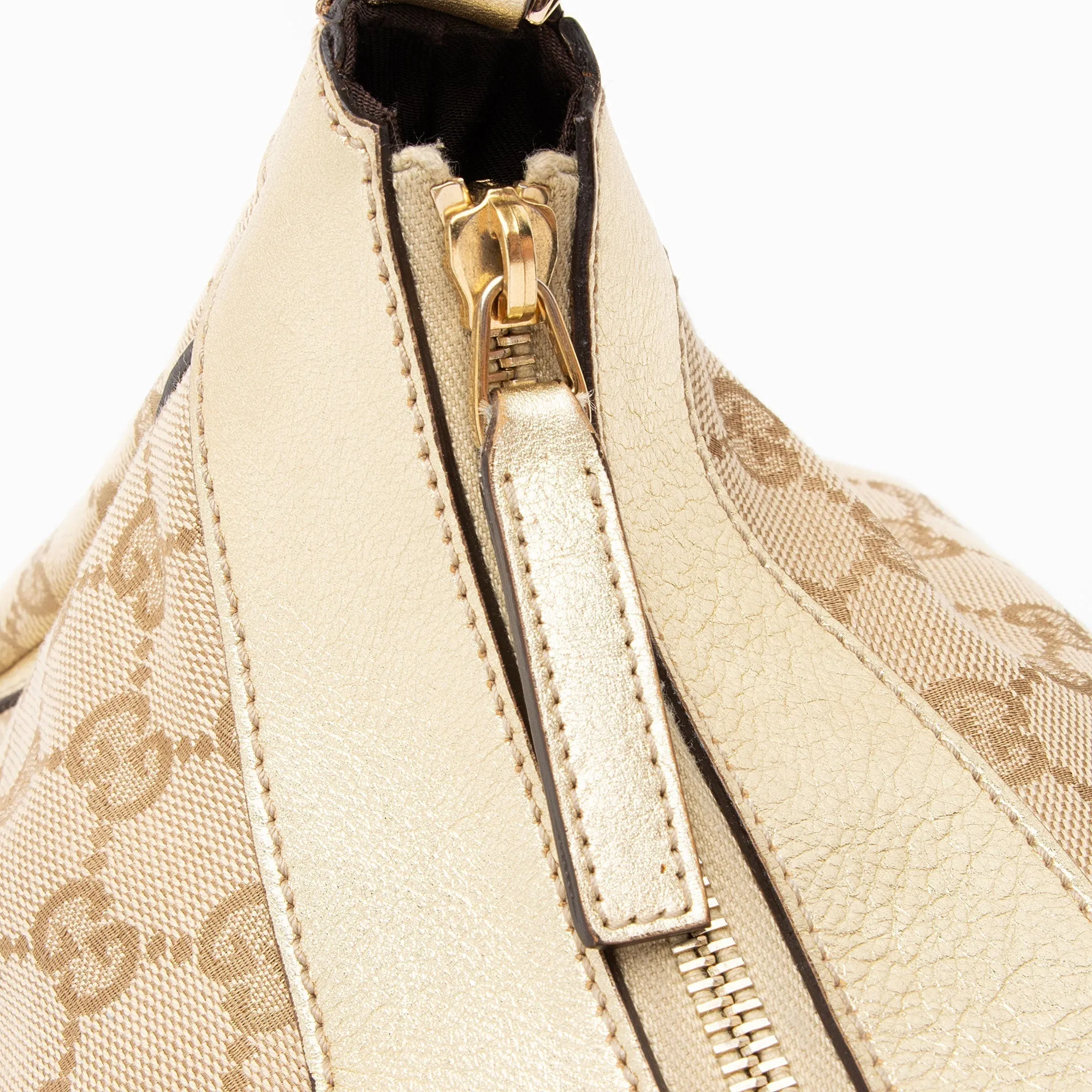 Gucci GG Canvas Metallic Leather D Ring Small Hobo (SHF-nI1P2Q)