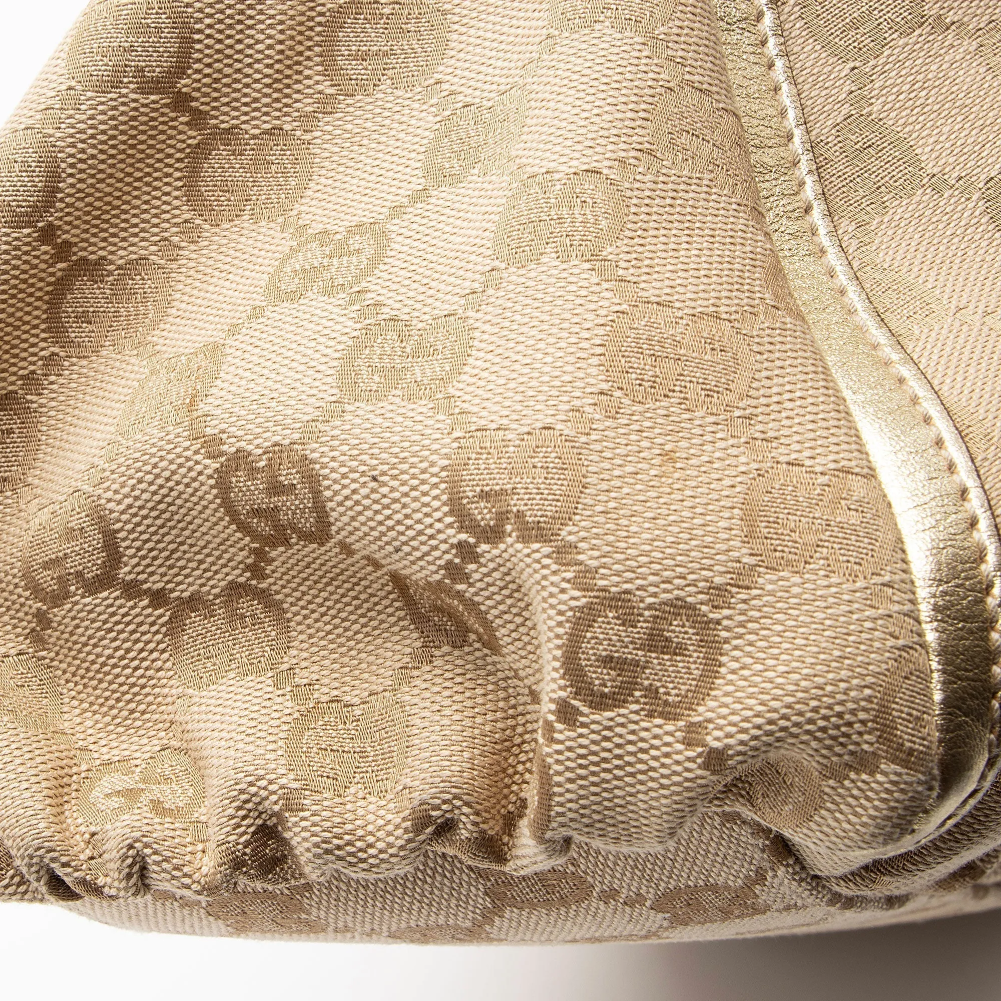 Gucci GG Canvas Metallic Leather D Ring Small Hobo (SHF-nI1P2Q)