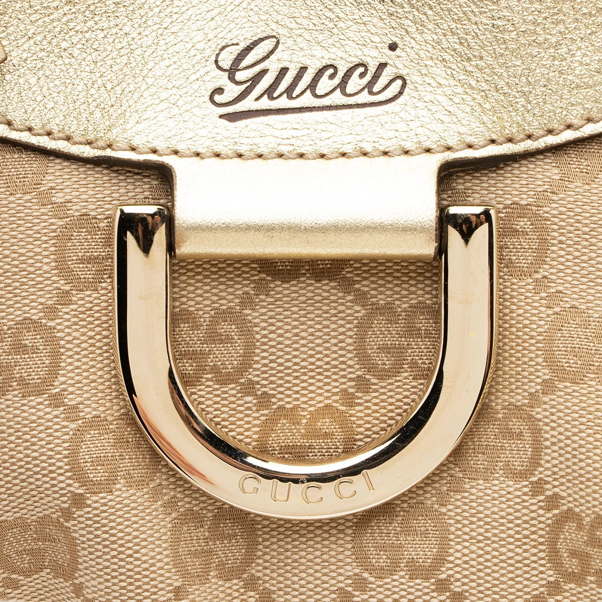 Gucci GG Canvas Metallic Leather D Ring Small Hobo (SHF-nI1P2Q)