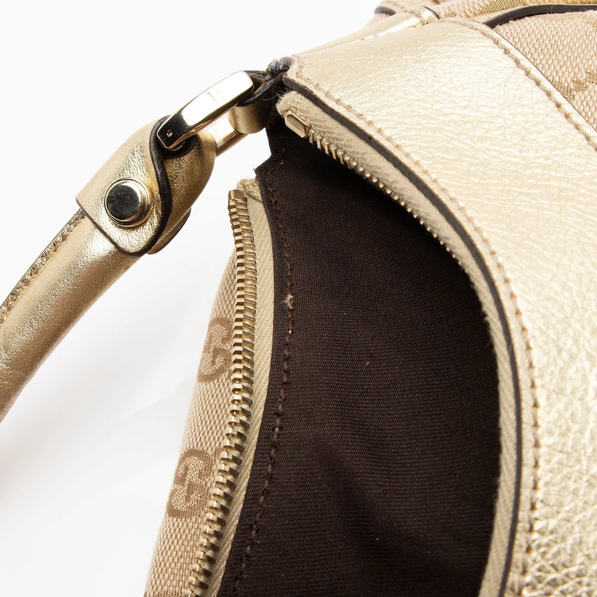 Gucci GG Canvas Metallic Leather D Ring Small Hobo (SHF-nI1P2Q)