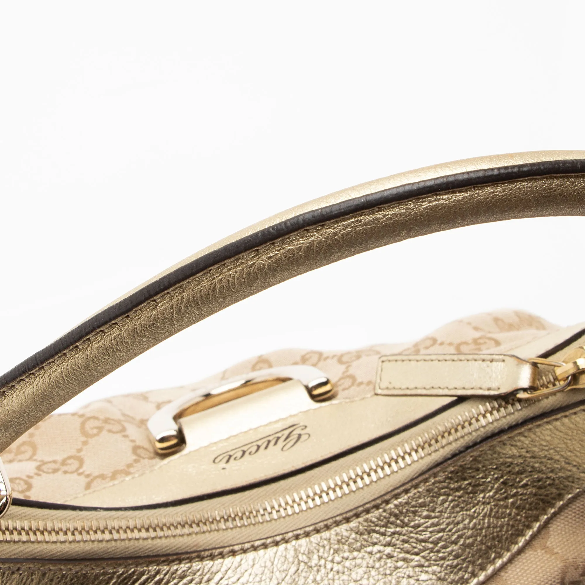 Gucci GG Canvas Metallic Leather D Ring Small Hobo (SHF-nI1P2Q)