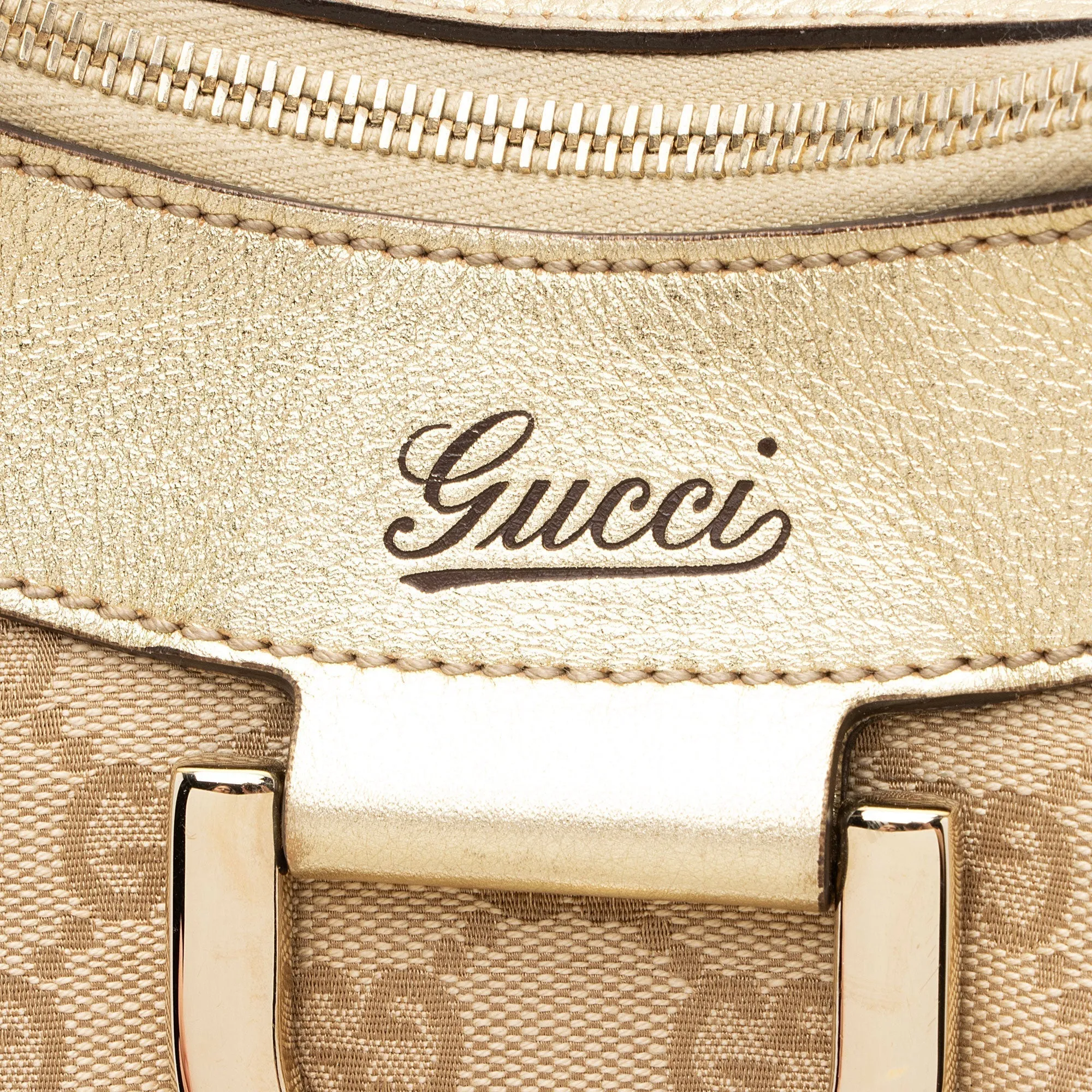 Gucci GG Canvas Metallic Leather D Ring Small Hobo (SHF-nI1P2Q)