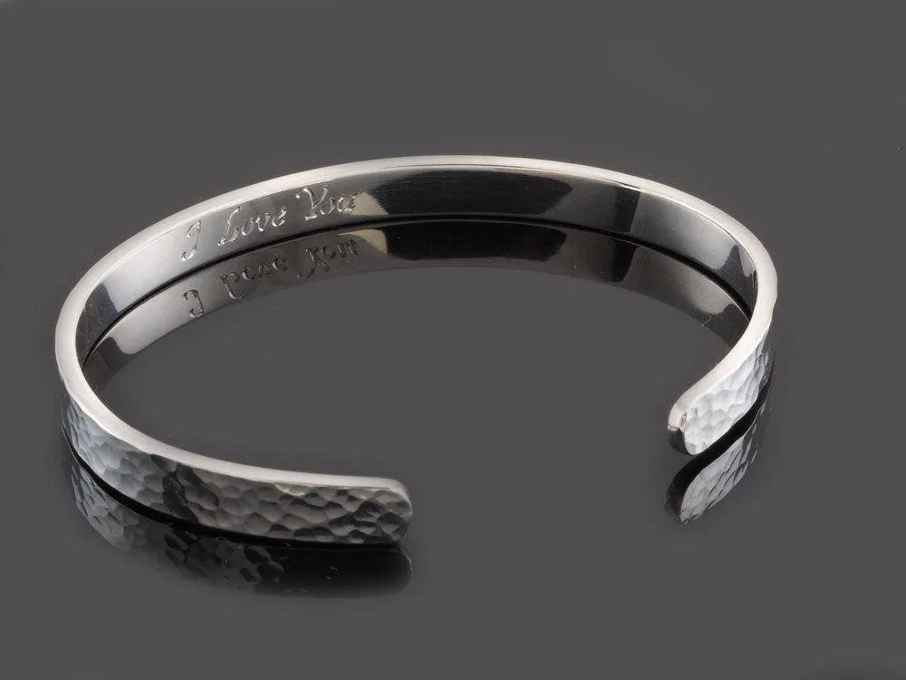Hammered Slim Ladies Sterling Silver Cuff Bangle