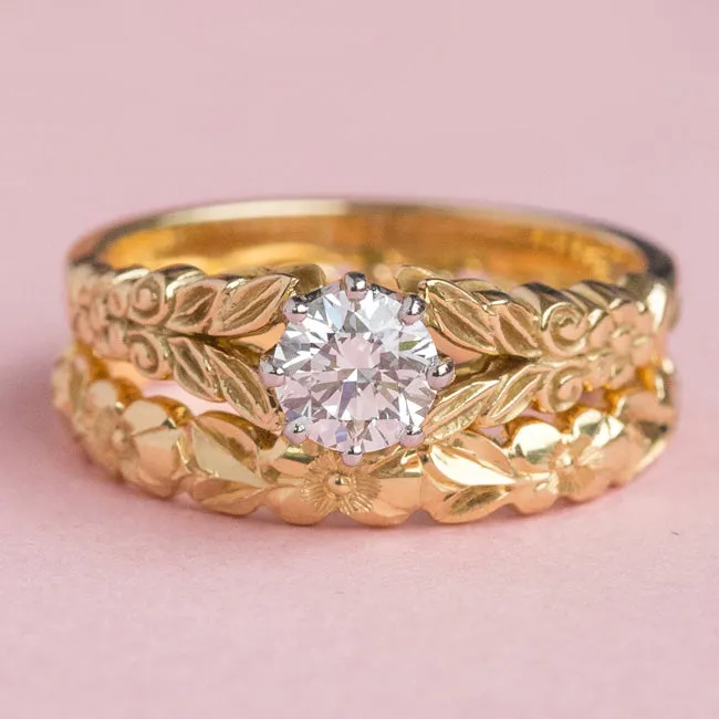 Hand Engraved Floral Wedding Ring in 18ct Yellow Gold