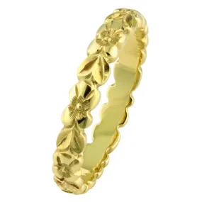 Hand Engraved Floral Wedding Ring in 18ct Yellow Gold