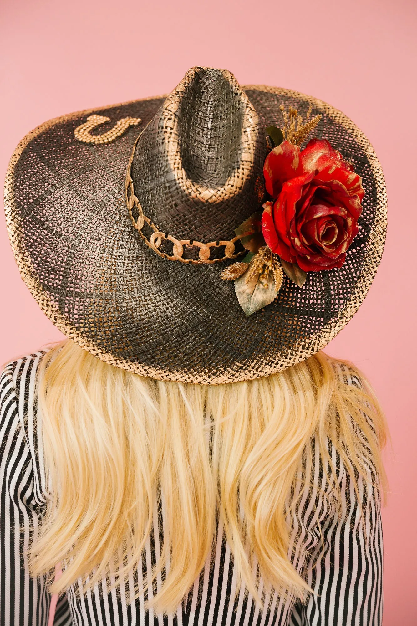 HORSESHOE ROSES BLACK SUN HAT